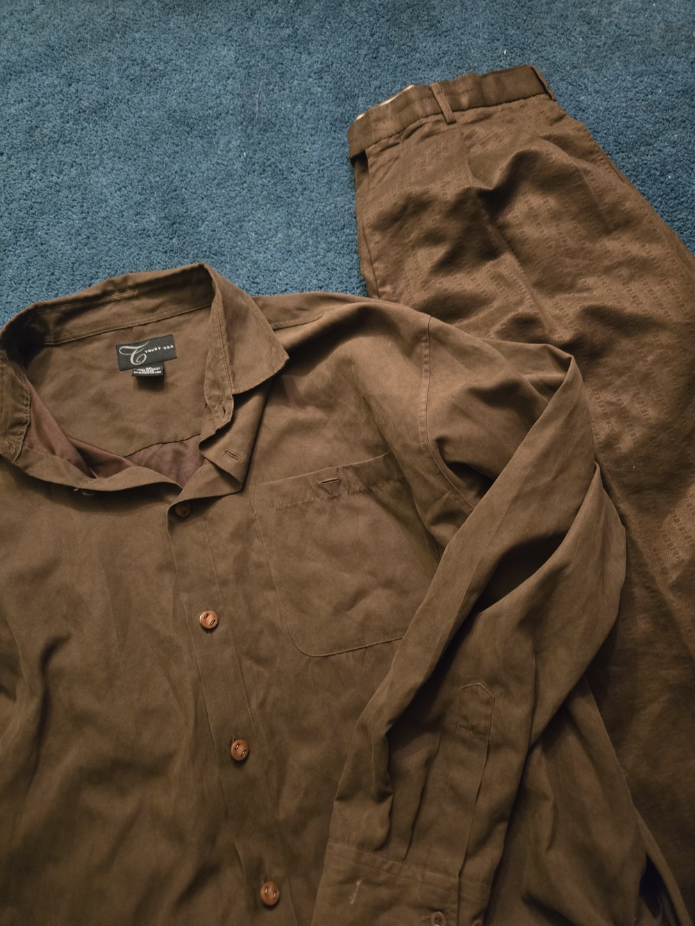 Casual Brown Two-Piece Shirt & Pants Set